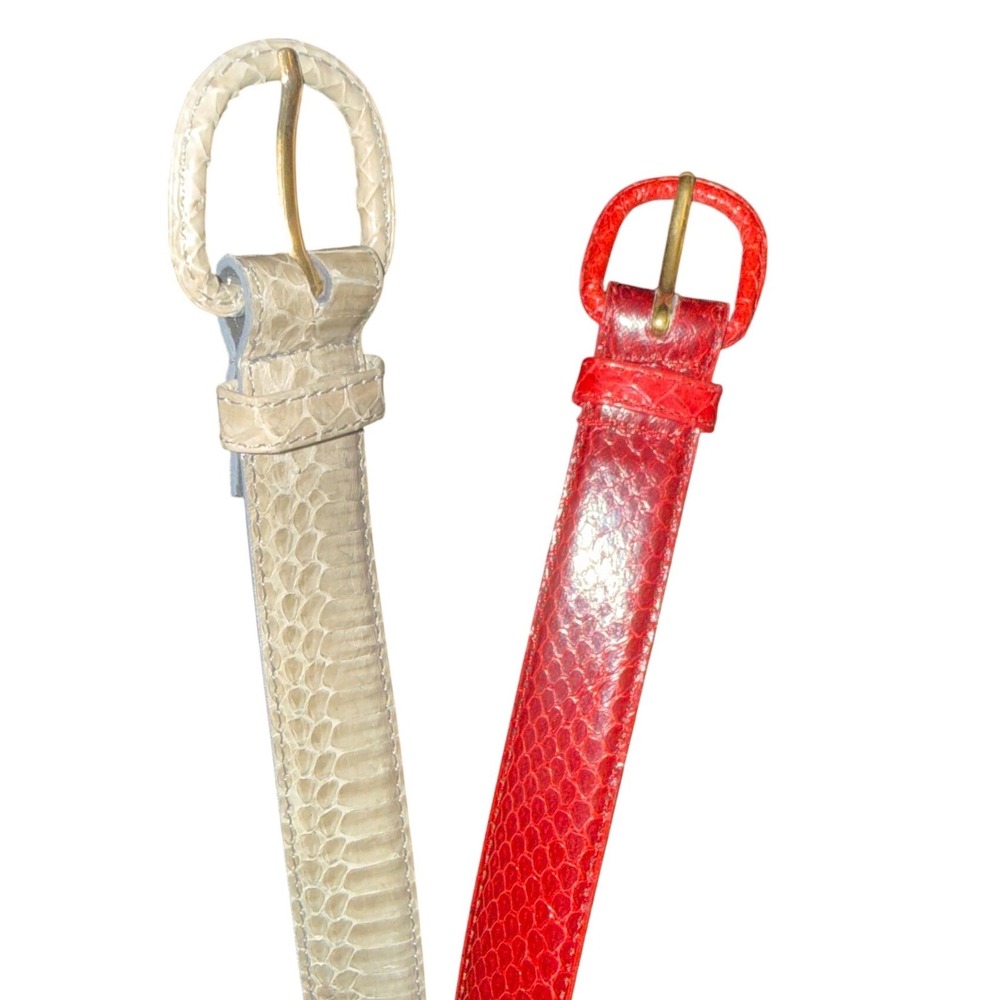 Bundle Honors Vintage Genuine‎ Snakeskin Belt Set Red Cream Snakeskin